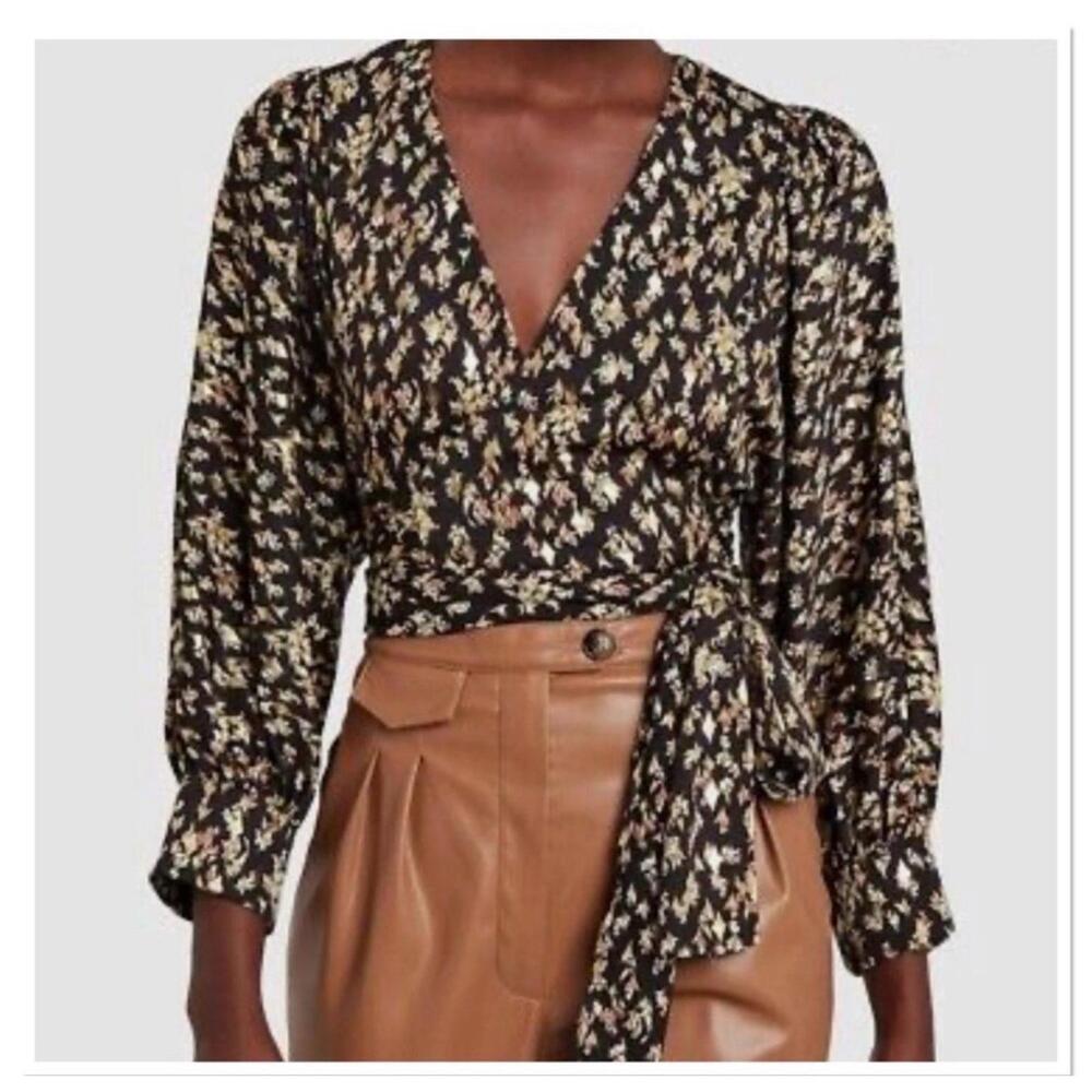 Women’s Sabina Musayev Apple‎ Floral Wrap Blouse Metallic Black Size Xsmall Xs